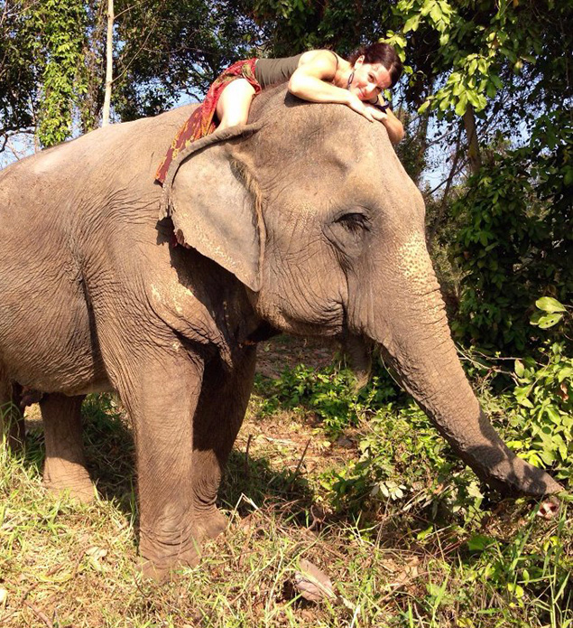 Katherine riding on an elephant